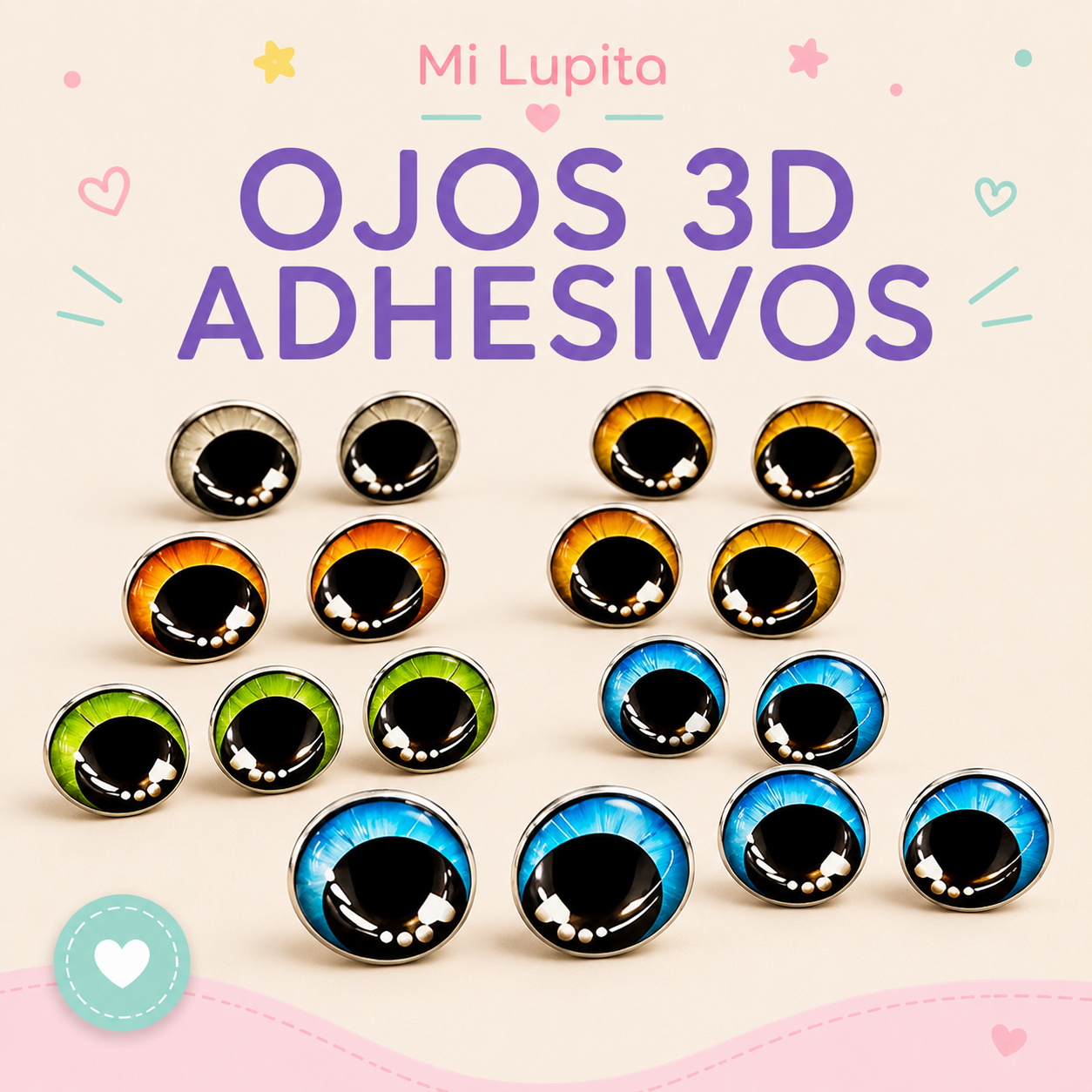 OJITOS ADHESIVOS 3D - 1.5 cm PAQUETE X 12 UNIDADES