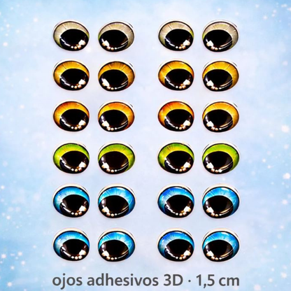 OJITOS ADHESIVOS 3D - 1.5 cm PAQUETE X 12 UNIDADES